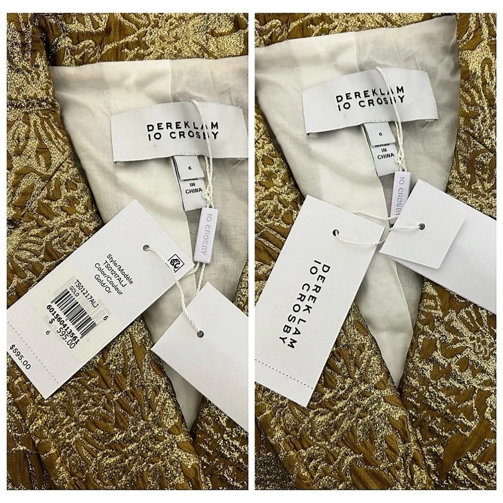 Derek Lam 10 Crosby Myla Gold Jacquard Double Breasted Blazer Jacket